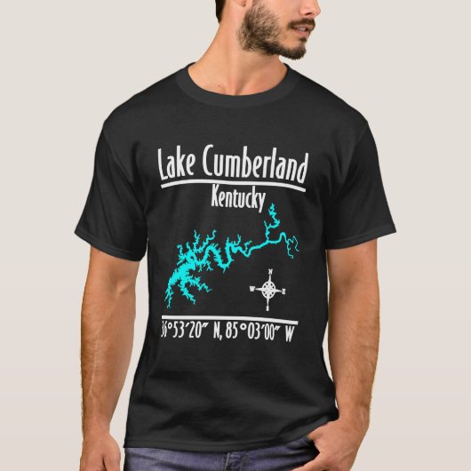 ケンタッキー州カンバーランド湖の湖岸線地図座標 Tシャツ (正面)