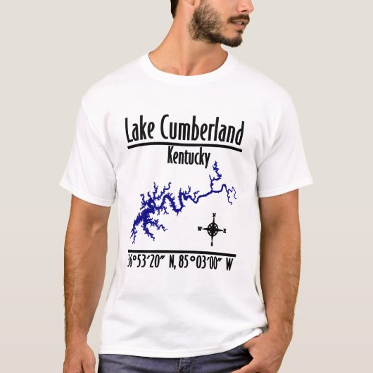 ケンタッキー州カンバーランド湖の湖岸線地図座標 Tシャツ (正面)