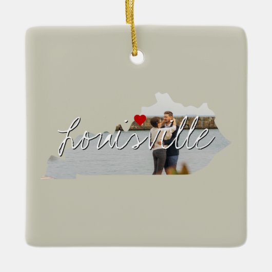 ケンタッキー州写真の挿入物と町名 セラミックオーナメント (正面)