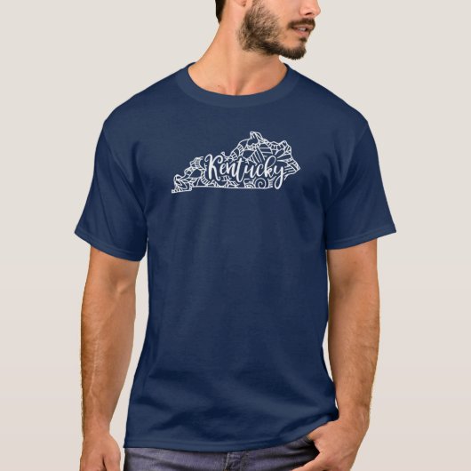 ケンタッキー州 白黒 マップ Tシャツ (正面)