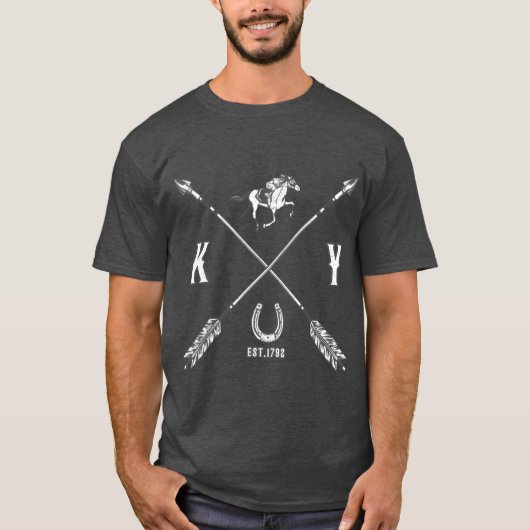 ケンタッキー競馬 キーダービー 馬 ジョッキー 面白い Tシャツ (正面)