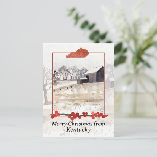 ケンタッキー農場の冬の雪からのクリスマスおめでとう シーズンポストカード (スタンド正面)