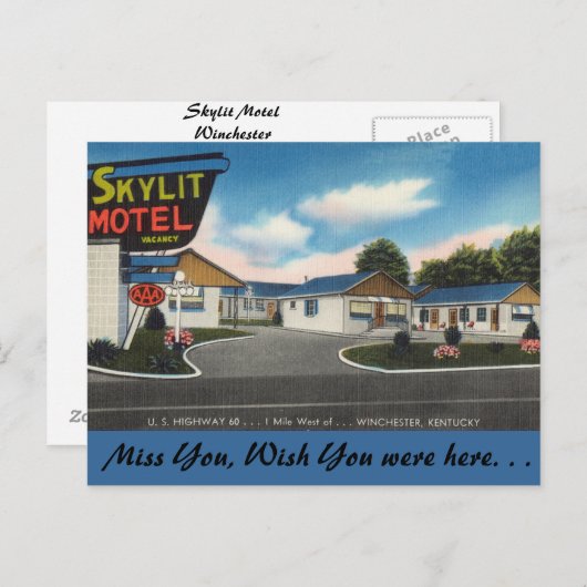 ケンタッキー、スカイライトモーテル、ウィンチェスター ポストカード (正面/裏面)