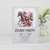 ケンタッキー・ダービーパーティーのご招待　水彩画の馬 招待状 (スタンド正面)