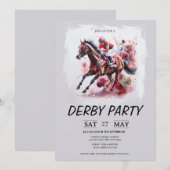 ケンタッキー・ダービーパーティーのご招待　水彩画の馬 招待状 (正面/裏面)