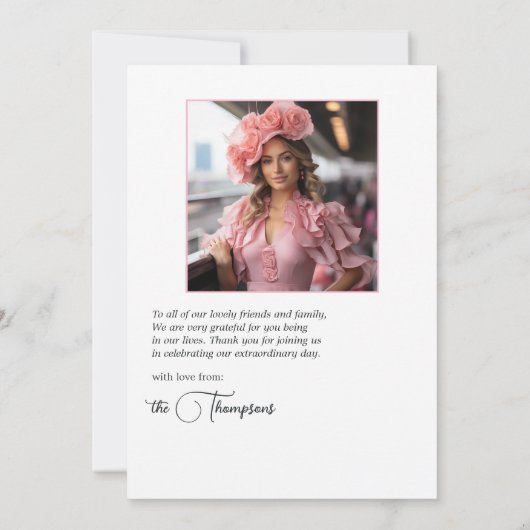 ケンタッキー・ダービー風の「結婚式へ向かって」ブライダルシャワーのカード サンキューカード (裏面)