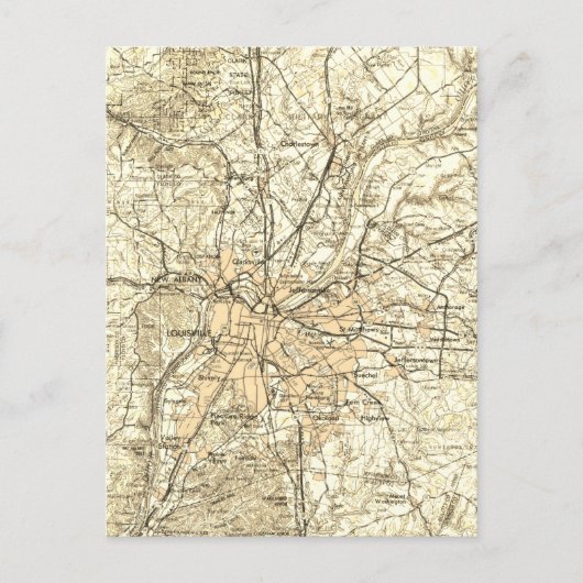 ケンタッキー・ルイビルヴィンテージの地図 ポストカード (正面)