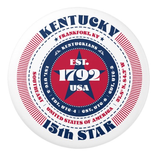 ケンタッキーUS州赤白青タイポグラフィ セラミックノブ (正面)