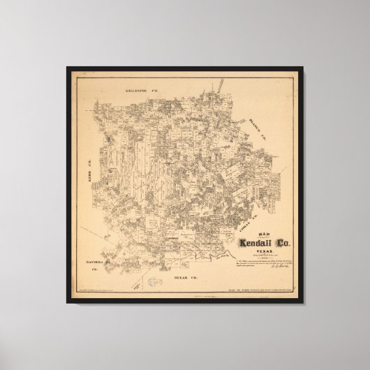 ケンダル郡の地図(テキサス州1879年) キャンバスプリント (正面)