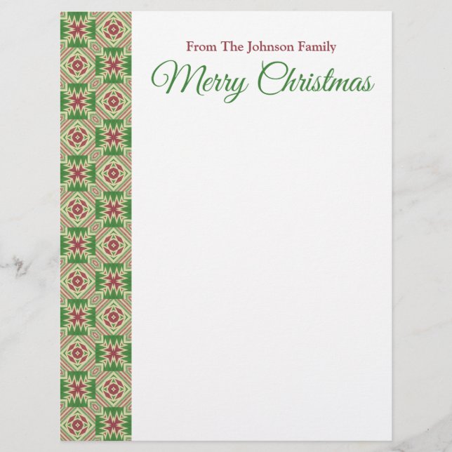 ケンテクロス万華鏡のように千変万化するパターンマルーンレッドグリーンホリデイ レターヘッド (正面)