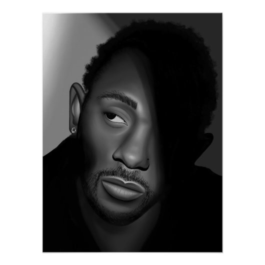 ケンドリック・ラマー | 白黒ポートレート絵を描ズ ポスター (正面)