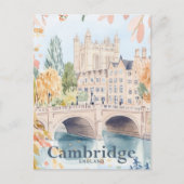 ケンブリッジイングランドウォーターカラートラベルイラストレーション ポストカード (正面)