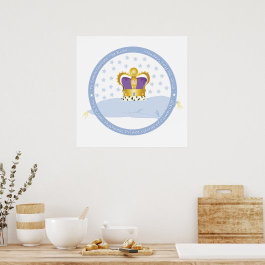 ケンブリッジ枕と王冠のジョージ王子 ポスター (キッチン)