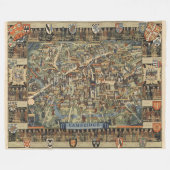 ケンブリッジ、イギリスの絵解き地図 フリースブランケット (正面(横))