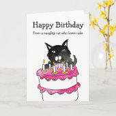 ケーキいけなの誕生日カードを持つ猫 カード (黄色い花)