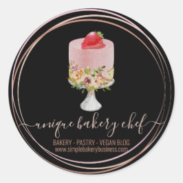 ケーキいちごベーカリーのシェフピンクブラック ラウンドシール