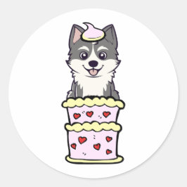 ケーキおもしろいから飛び出すハスキー ラウンドシール