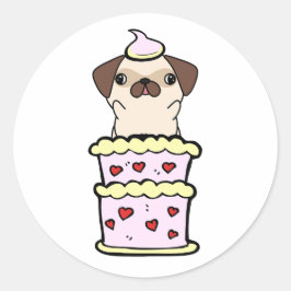 ケーキおもしろいから飛び出すパグ ラウンドシール