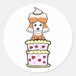 ケーキおもしろいから飛び出す茶色の犬 ラウンドシール