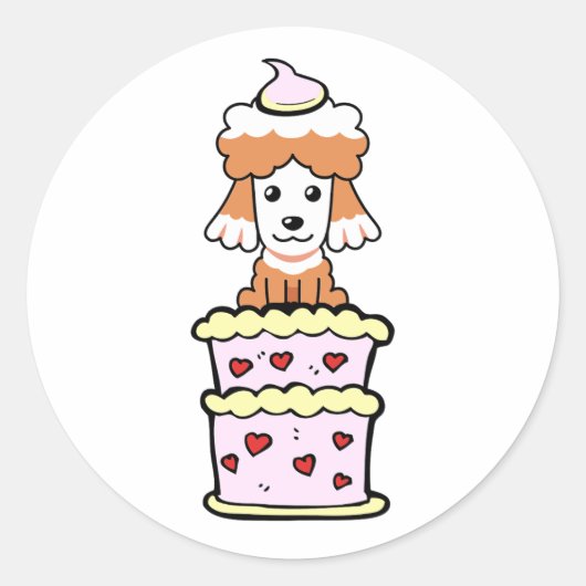 ケーキおもしろいから飛び出す茶色の犬 ラウンドシール (正面)