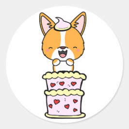 ケーキおもしろいから飛び出るコルギ ラウンドシール