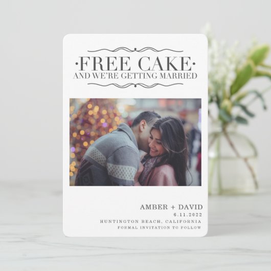 ケーキおもしろいの無料写真結婚式が日付を救う セーブザデート (スタンド正面)