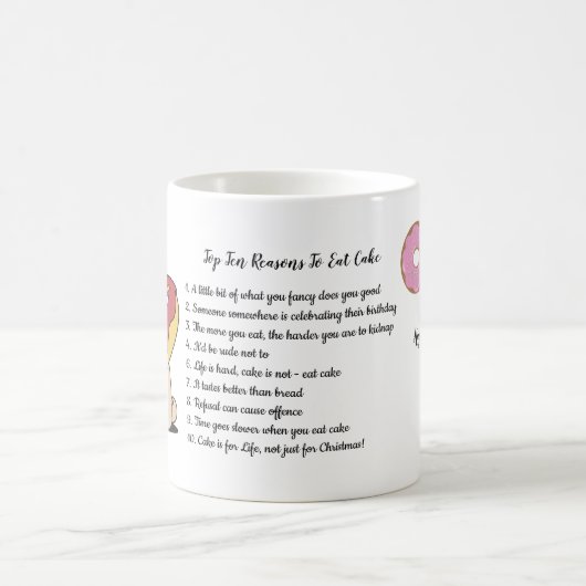ケーキおもしろいングPUG追加食べのトップ10の理由文字 コーヒーマグカップ (中央)