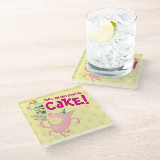 ケーキおもしろい漫画のためのピグコーヒー毎日の口実 ガラスコースター (アングル)