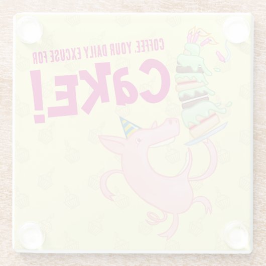 ケーキおもしろい漫画のためのピグコーヒー毎日の口実 ガラスコースター (裏面)