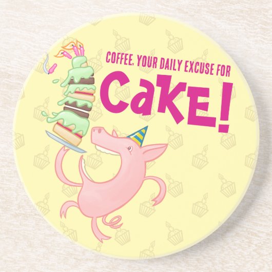 ケーキおもしろい漫画のためのピグコーヒー毎日の口実 コースター (正面)