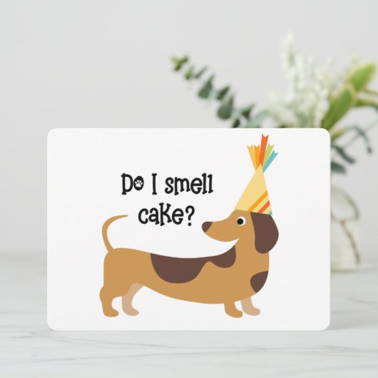 ケーキおもしろい誕生日犬の匂いを嗅ぐ カード (スタンド正面)