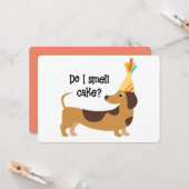 ケーキおもしろい誕生日犬の匂いを嗅ぐ カード (正面/裏面インサイチュ)
