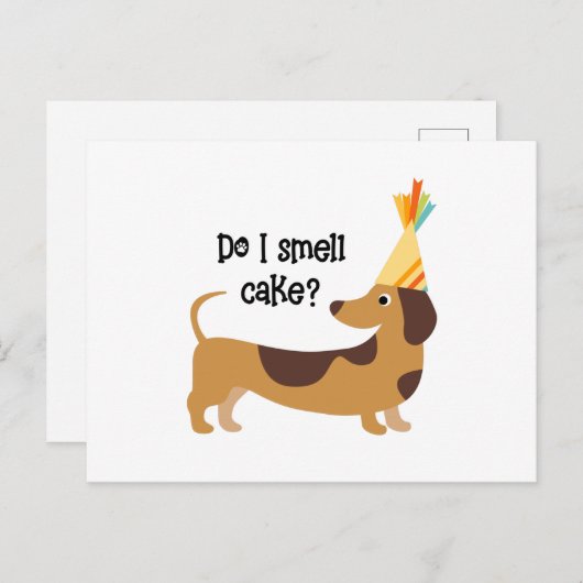 ケーキおもしろい誕生日犬の匂いを嗅ぐ ポストカード (正面/裏面)