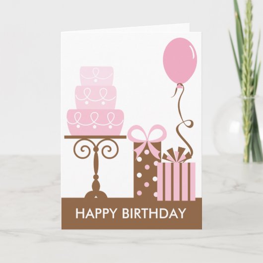 ケーキおよびプレゼントのバースデー・カード カード (正面)