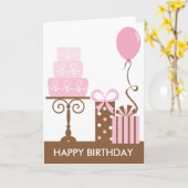 ケーキおよびプレゼントのバースデー・カード カード (黄色い花)