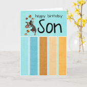 ケーキおよびマウスが付いている息子のバースデー・カード カード (黄色い花)