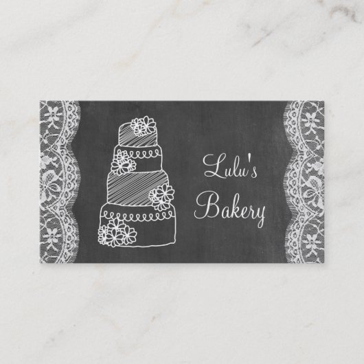ケーキおよびレースが付いている黒板のベーカリーの名刺 名刺 (正面)