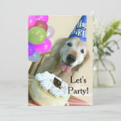 ケーキおよび気球の誕生日のゴールデン・リトリーバー 招待状 (スタンド正面)