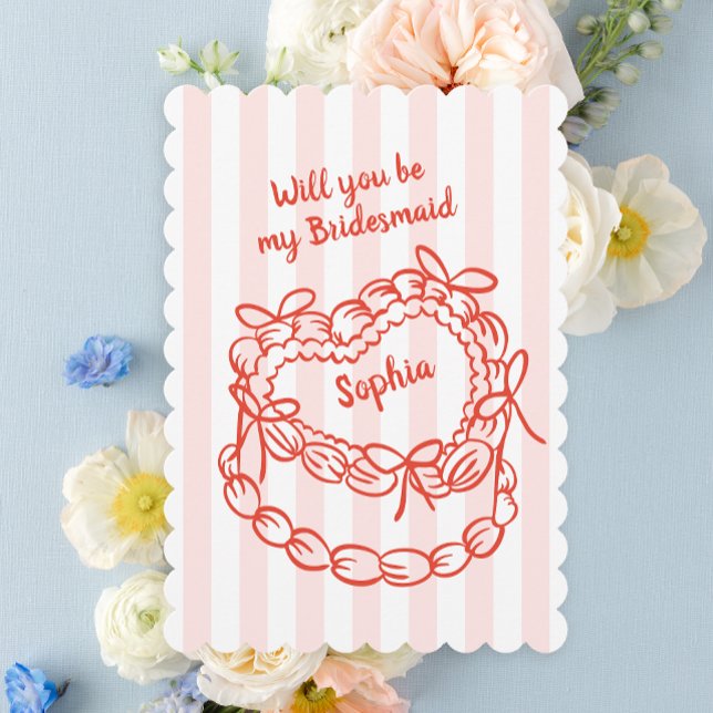 ケーキお洒落の花嫁付きカード (Whimsical cake bridesmaid card with scallop edge)