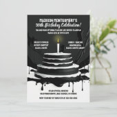 ケーキお洒落白黒テーマ誕生日パーティー 招待状 (スタンド正面)