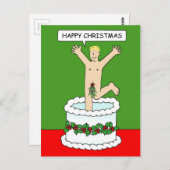 ケーキからジャンプするクリスマスおめでとう ポストカード (正面/裏面)