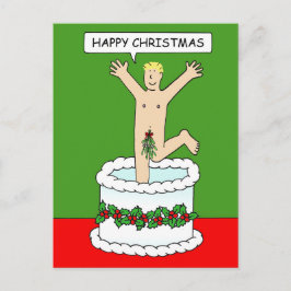 ケーキからジャンプするクリスマスおめでとう ポストカード