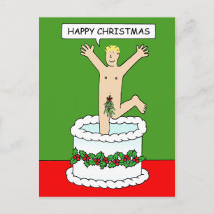 ケーキからジャンプするクリスマスおめでとう ポストカード