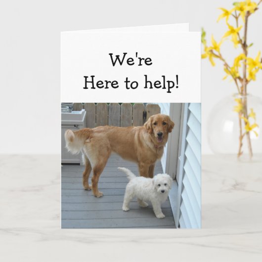 ケーキかわいい犬のユーモアを食べる誕生日の助け カード (黄色い花)