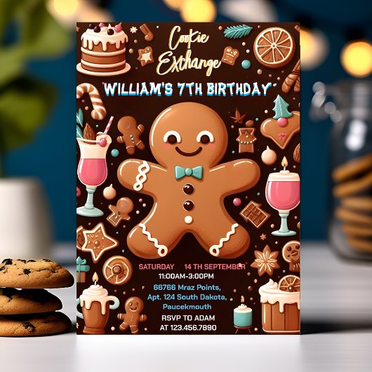 ケーキかわいい食べ物キッズクッキー交換7誕生日 招待状