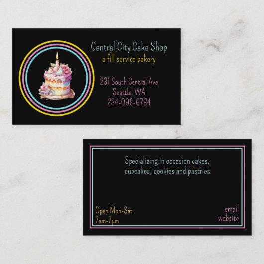 ケーキかわいらしベーカリービジネスカー 名刺 (正面/裏面)