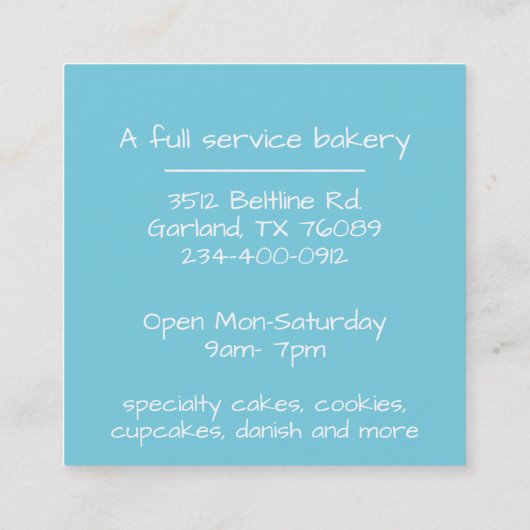 ケーキかわいらしーお洒落ベーカリー スクエア名刺 (裏面)