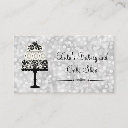 ケーキが付いているエレガントな銀製のベーカリーの名刺 名刺 (正面)