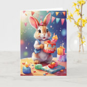 ケーキが可愛祝いバニー！ |カード カード (黄色い花)