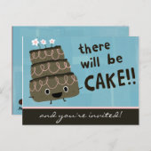 ケーキが来る！おもしろいパーティの招待状 インビテーションポストカード (正面/裏面)